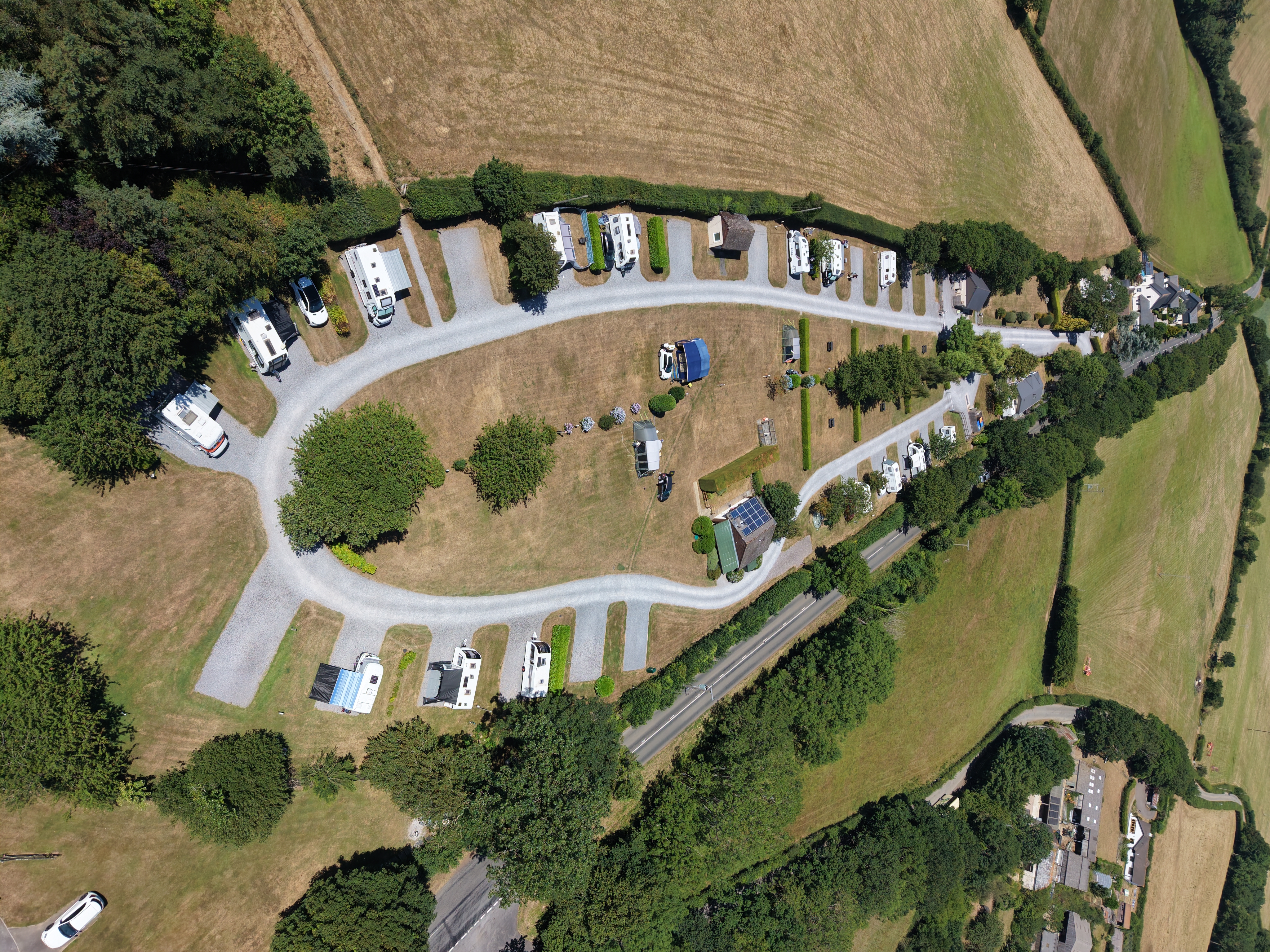 Aerial view of Barley Meadow Touring Park.